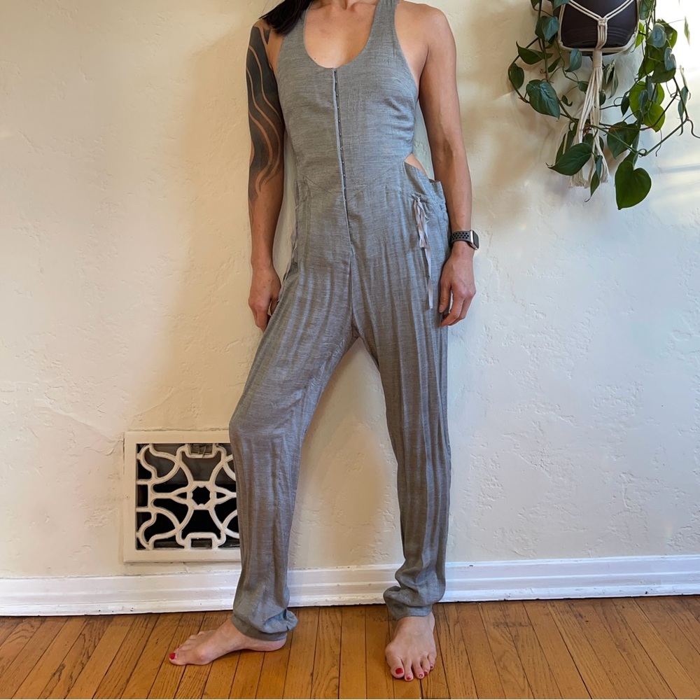 JEN KAO Grey Corset Jumpsuit with Cut-Outs Sz 2
